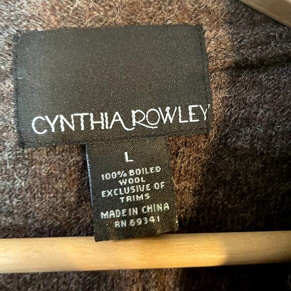 Cynthia Rowley 100% Boiled Wool Brown Sweater w/ Fringe Neckline SZ Large - Picture 5 of 10
